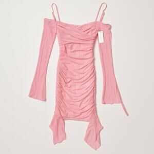 NWT Parthea Pink Mesh Ruched Mini Dress Sz S